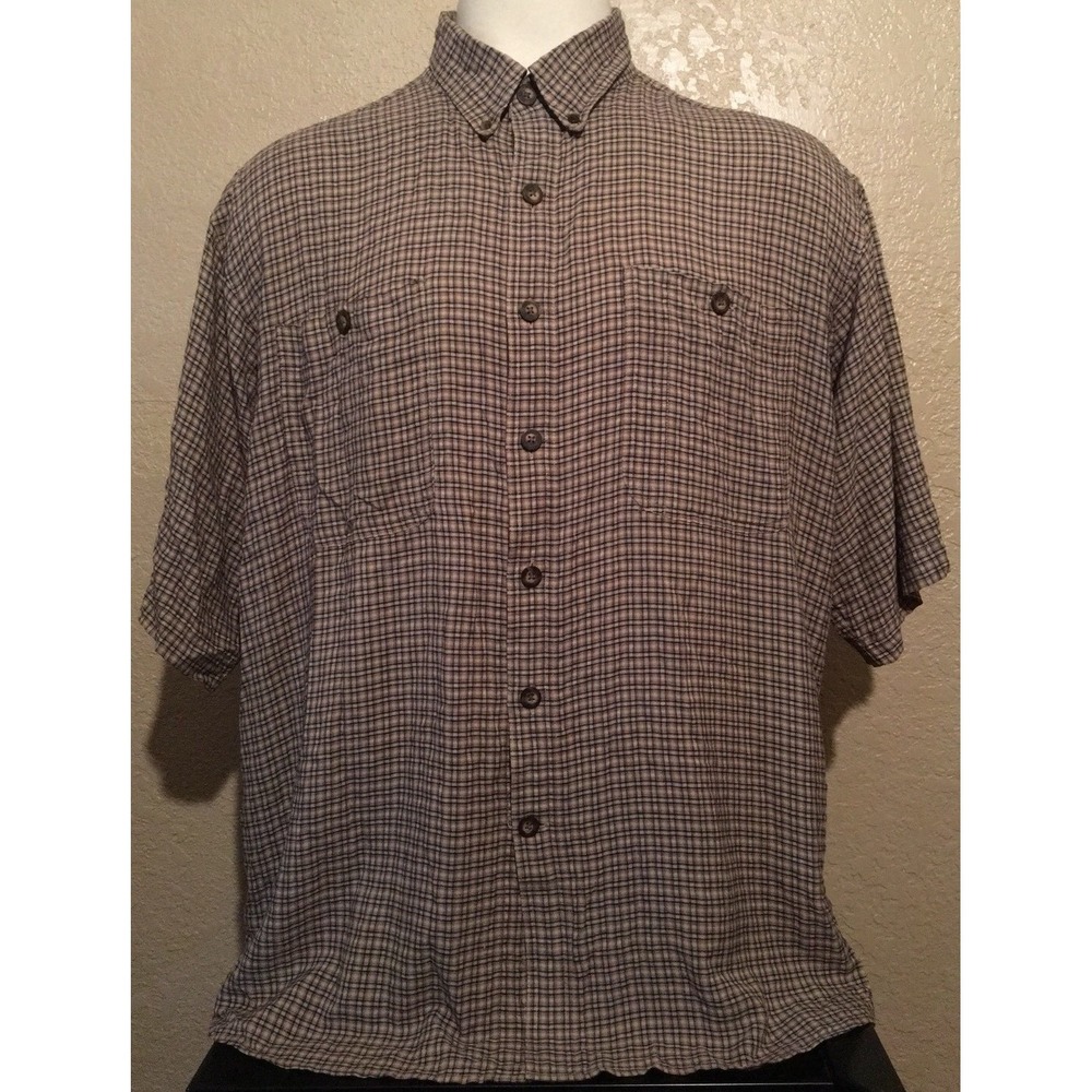 Duluth Trading Men's Sz 2XL Brown Plaid Viscose Hiking Outdoor Camping Shirt XXL